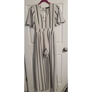 Crystal Doll Women's Size 3 White Striped Tie Romper Jumpsuit Shorts Hot Pants